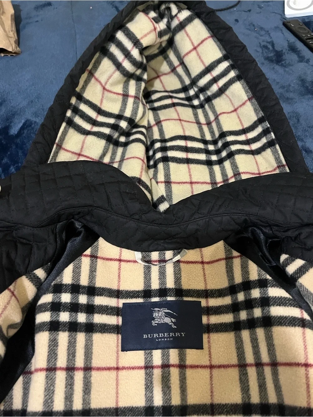 Burberry Black Quilted Hooded Trench Coat with Signature
Check Lining - Picture 1 of 15